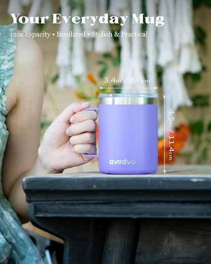 12oz Insulated Coffee Mug with Lid – Includes Two Lids, Stainless Steel Coffee Travel Mug with Handle, Double Wall Vacuum Insulated Camping Mug for Home, Office & Outdoor, Navy Blue