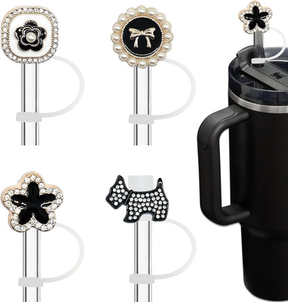 Bling Diamond Straw Cover for Stanley Cup Accessories - Silicone Straw Toppers with Silver Rhinestone fit 9-12mm Straws