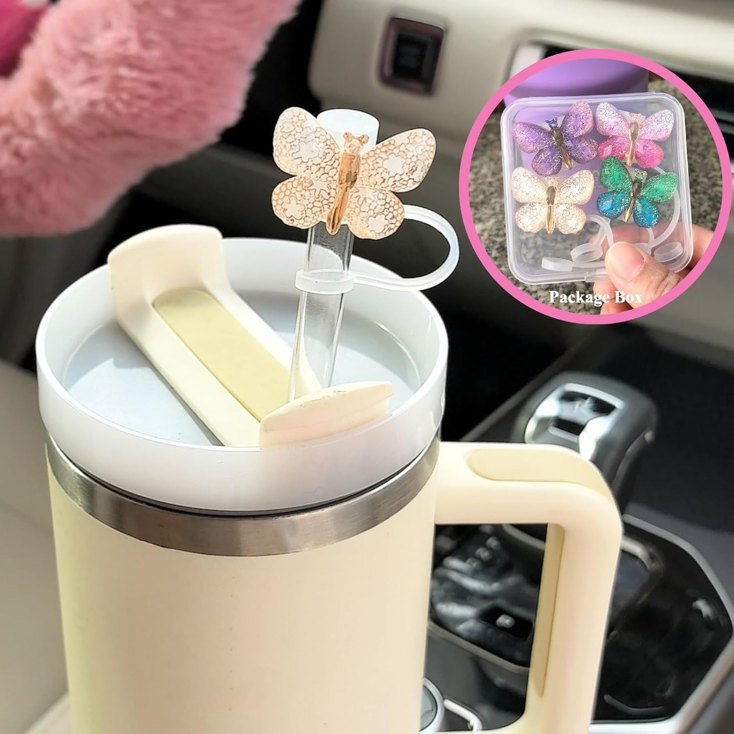 Bling Diamond Straw Cover for Stanley Cup Accessories - Silicone Straw Toppers with Silver Rhinestone fit 9-12mm Straws