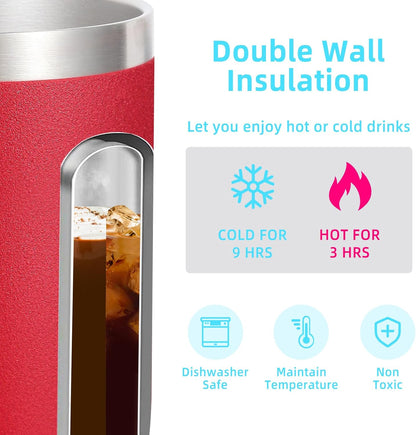 Volhoply 14oz Insulated Stainless Steel Coffee Mug with Lid Bulk 4 Pack,Double Wall Vacuum Travel Coffee Cup with Handle,Reusable Metal Cups Tumbler Cup,Camping Mugs,Ideal Gifts(Mix,4)