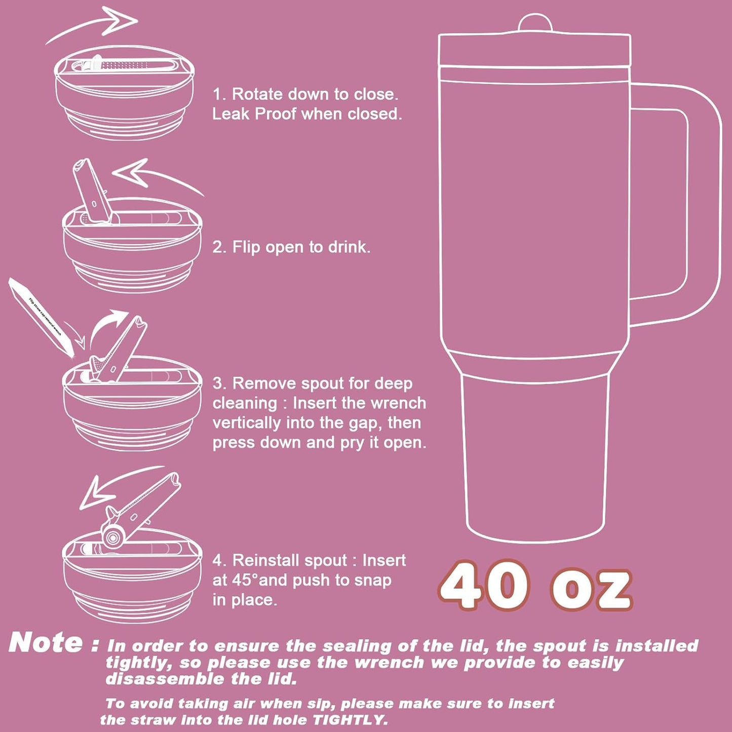 Personalized 40 oz Monogrammed Tumbler with Handle and Flip Straw Lid, 100% Leak Proof stainless steel Insulated Tumbler, Customized Initial Funny Gifts for Women Mom Sisters Coworker, A