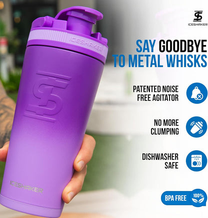 Ice Shaker Insulated Stainless Steel Shaker Bottle | 26oz, Black | Cold for 30+ Hours | Insulated Cup with Twist-on Agitator | Odor-Free Bottle for Protein Shakes, Water, Smoothies, Cocktails