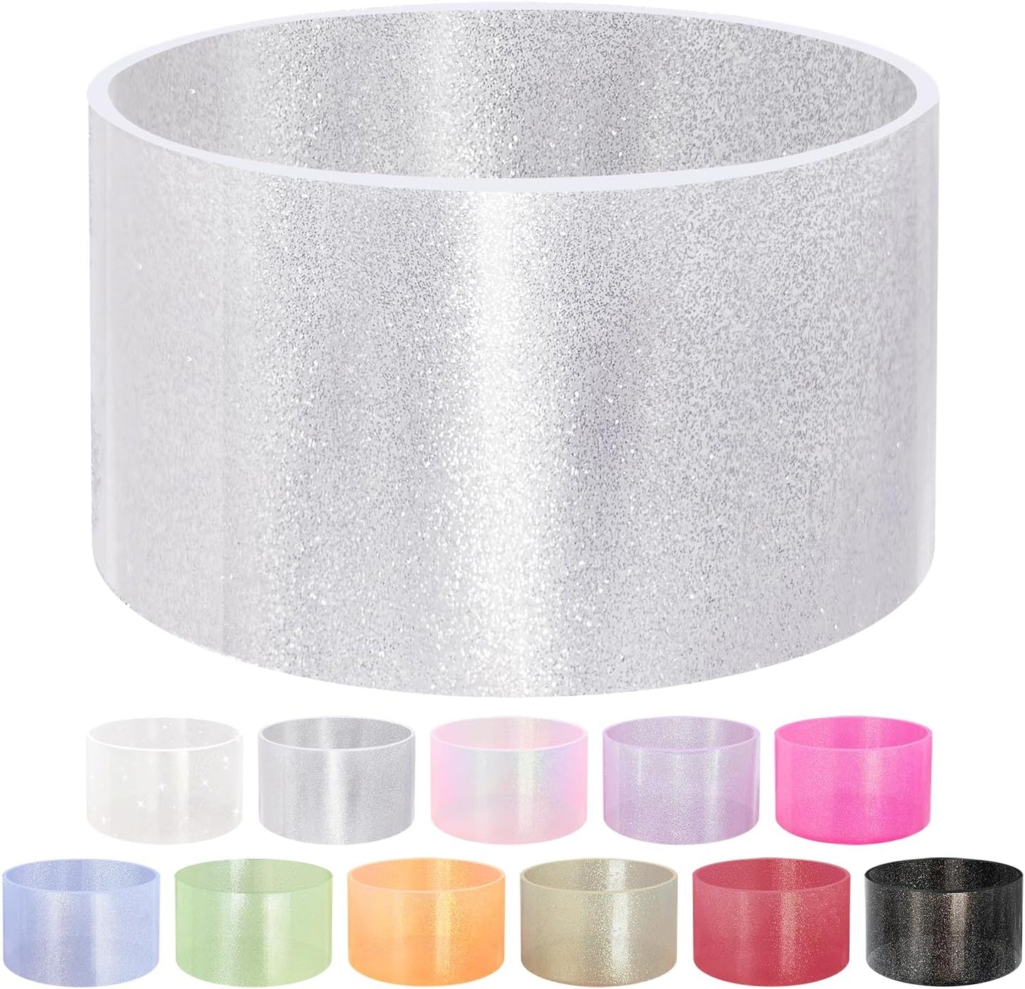 Jelly Luster Glitter Silicone Transparent Boot for Stanley 20-40oz, Compatible with Hydro Flask or Other Water Bottle Tumbler, 2.85-3.0 inch Protective Anti-Slip Bottom Sleeve Cover