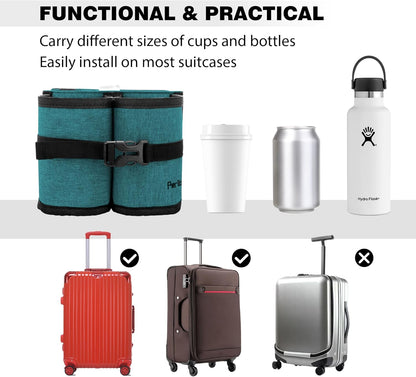 Perilogics Luggage Travel Cup Holder Hands Free Drink Caddy for Suitcase Handle. Perfect Airplane Travel Essential Accessory Gift for Frequent Traveler, Flight Attendant or with Children (Dark Gray)