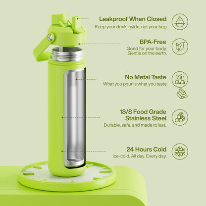 ENCOOL Insulated Water Bottle with Straw Stainless Steel Water Bottle, Leak-Proof, BPA-Free, Double Wall Vacuum Keeps Cold for 24 Hours for Sports, Travel, School (26 oz, Cotton Candy) - Colors A