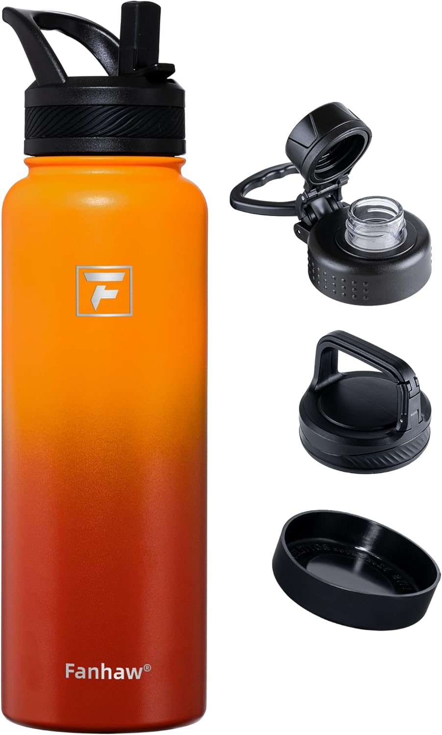 Fanhaw 40 oz Insulated Water Bottle – Stainless Steel Flask with 3 Lids (Straw, Spout, Carabiner) | Durable, Leakproof, for Hiking, Camping, Outdoor Adventures & Travel (Green Blue)