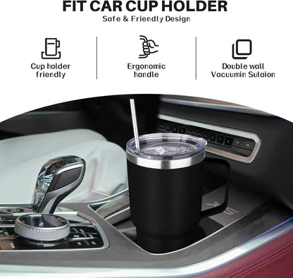 40 oz Tumbler with Handle, Insulated Tumbler with Lid and Straw, Reusable Stainless Steel Vacuum Insulated Cup, 100% Leak Proof Thermal Travel Coffee Mug Cup for Cold and Hot (Light Purple)
