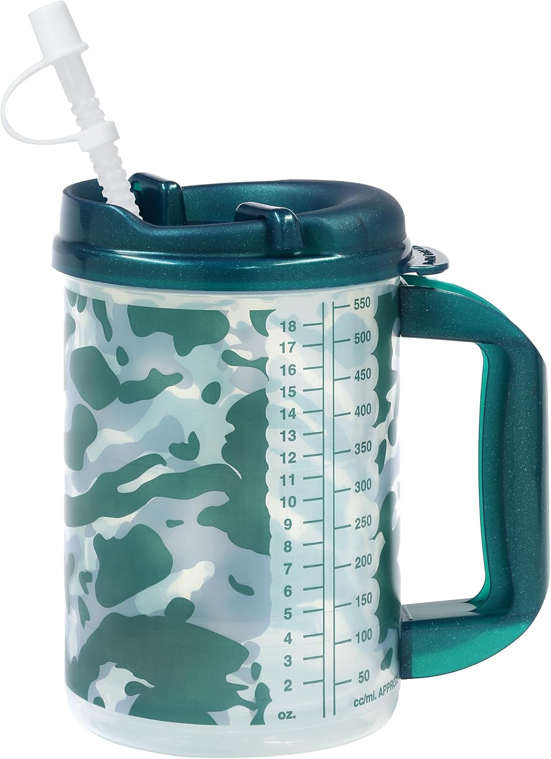 Plum Hill Hospital Cup with Lid and Straw, Large Water Cup with Straw and Handle, Hospital Mugs with Lid and Straw, 20 Oz Blue Medical Water Bottle, Clear Plastic Mug