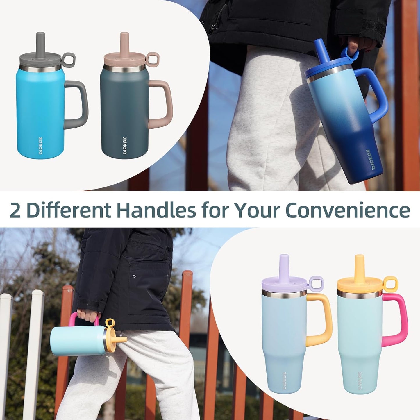 BJPKPK 50oz Insulated Tumbler with Handle Stainless Steel Travel Coffee Mug with Lid Reusable Large Water Bottle with Straw,Sky