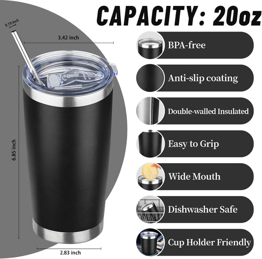 20 oz Tumbler with Lids and Straws, Stainless Steel Insulated Travel Coffee Mug, Double Wall Vacuum Insulated Tumblers, Powder Coated Coffee Tumbler for Cold & Hot Drinks (Light Purple)
