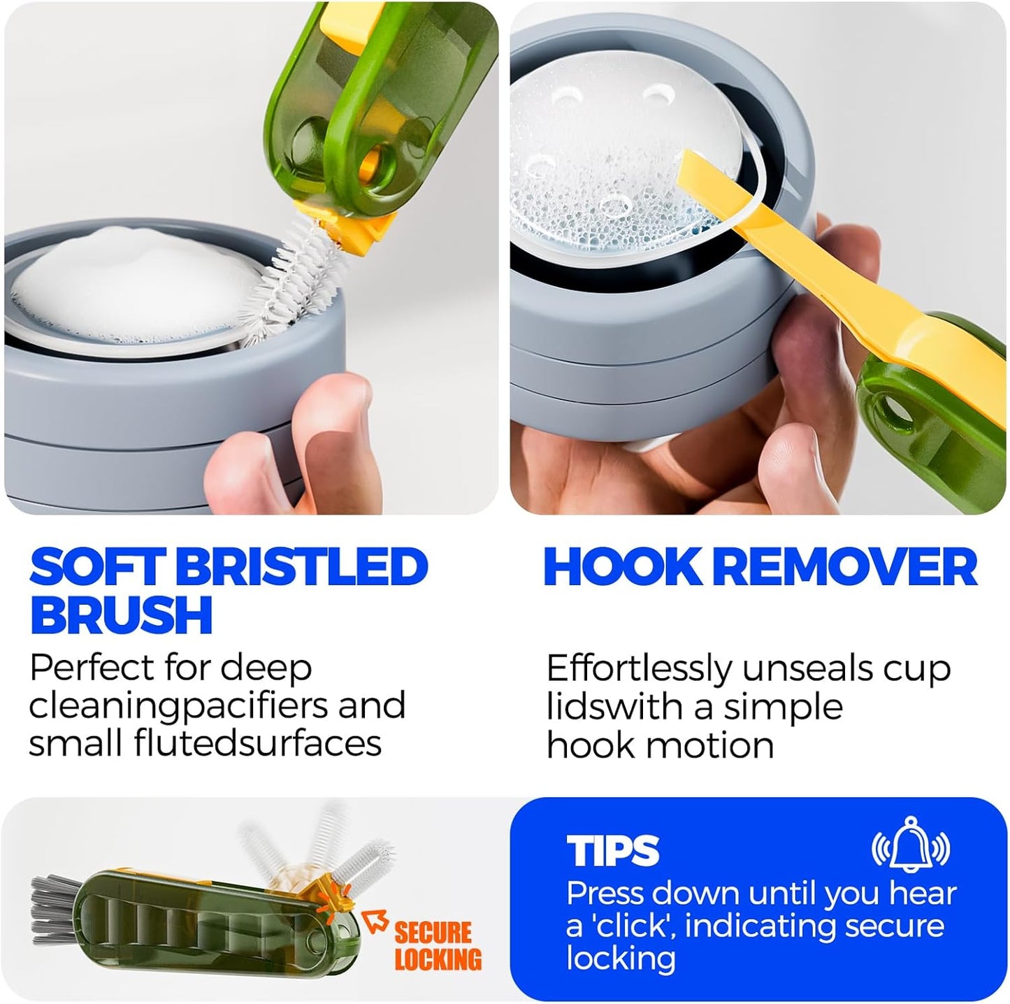 6 PACK Holikme 4 in 1 Cup Lid Cleaning Brush Set with 3 Straws, Multifunctional Bottle Brush, Silicone Cup Lid Gap Cleaner, Durable Bristle Crevice Cleaning Brush,Flat End Brushes,Navy & Black & Olive