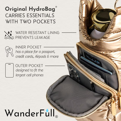 WanderFull Original HydroBag Fits Up to 32 oz Water Bottle Holder with Strap – Hands-Free Crossbody Water Bottle Carrier Bag with Phone Pocket - Colors B