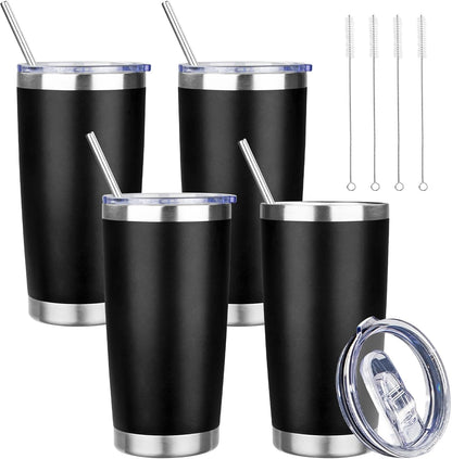 20 oz Tumbler with Lids and Straws, Stainless Steel Insulated Travel Coffee Mug, Double Wall Vacuum Insulated Tumblers, Powder Coated Coffee Tumbler for Cold & Hot Drinks (Light Purple)