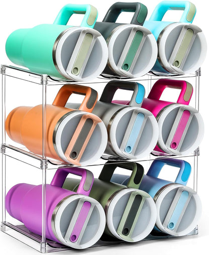 Design for Stanley 40 OZ & Large Bottles & Tumblers with Handle - Acrylic Water Bottle Organizer - Stackable Clear Wine Rack Cup Holder for Home Kitchen Pantry Shelf Countertop Cabinet, 4 Tier Hold 16