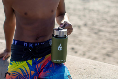 HYDRO CELL Stainless Steel Insulated Water Bottle with Straw - For Cold & Hot Drinks - Metal Vacuum Flask with Screw Cap and Modern Leakproof Sport Thermos for Adults (Neon 18oz)