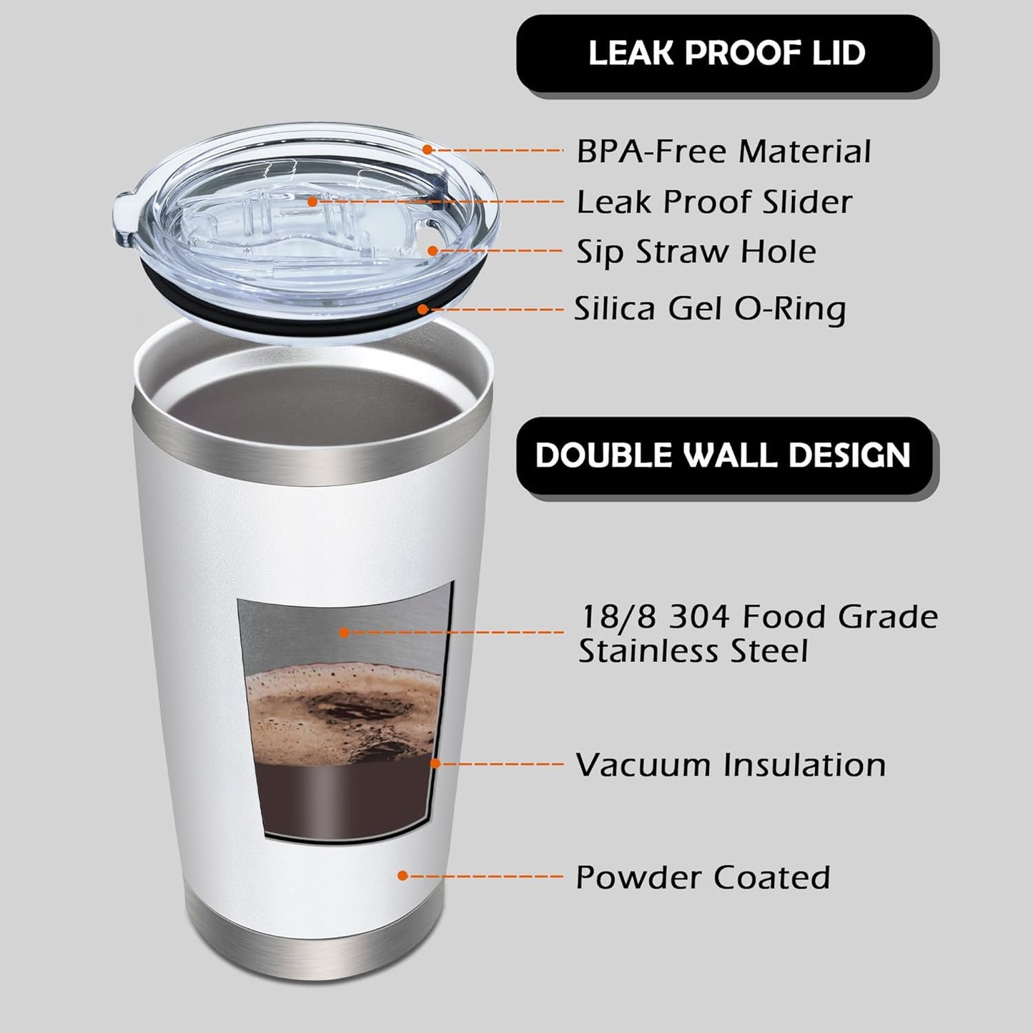 AIANJI 20oz Tumbler Bulk Stainless Steel Tumblers with Lid Vacuum Insulated Double Wall Travel Coffee Mug Powder Coated Tumbler Cup for Hot and Cold Drinks(Stainless Steel, 1 pack)