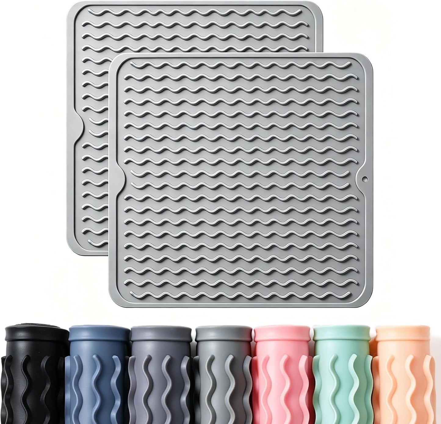 2 Pack Caketime Silicone Dish Drying Mat for Kitchen Counter Heat Resistant Under Sink Waterproof Coffee Bar Accessories Dining Rack Stone Utensil Holder Countertop Decor Must Haves 2026