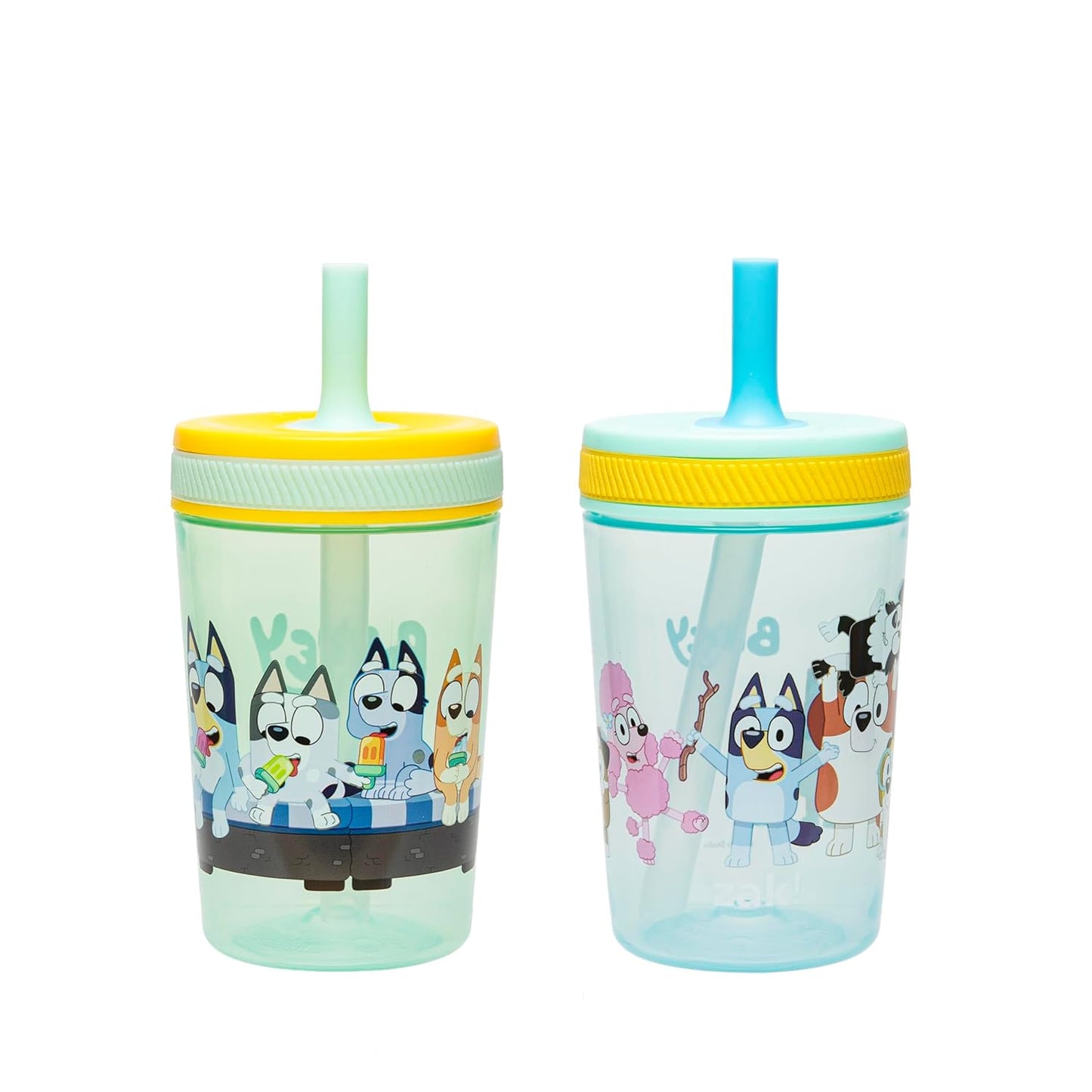 Zak Designs 15oz Bluey Kelso Tumbler Set, Leak-Proof Screw-On Lid with Straw Made of Durable Plastic and Silicone, Perfect Bundle for Kids, 2 Count (Pack of 1) - Colors A