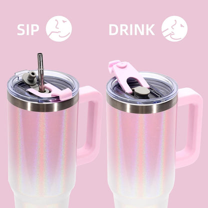 40 oz Tumbler with Handle,Tumbler with Lid and Straw,Double Wall Insulated Cup Stainless Steel Travel Mug(Cold for 34 Hours),Water Bottle for Iced Tea,Coffee,Cold Beverages(Purple)