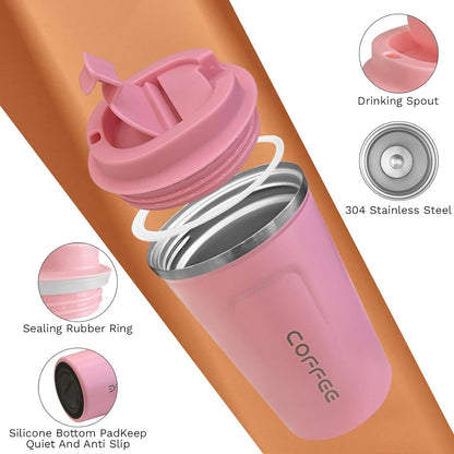 SPLMIFA Travel Coffee Mug Leak-Proof, Reusable Coffee Cups with Lids, Stainless Steel Vacuum Insulated Coffee Tumblers, Thermal Insulation Cup for Men and Women Hot & Cold Drinks(2nd-Green Pink, 12OZ)