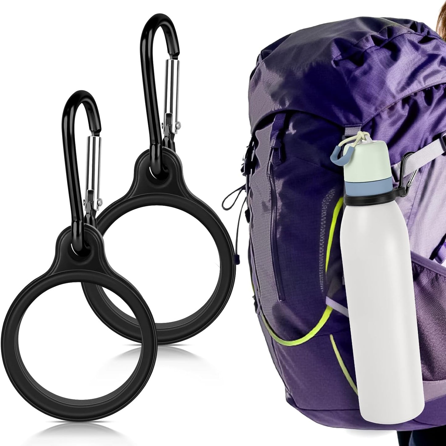 Water Bottle Clip with Carabiner, Compatible with Owala Freesip Twist 18oz/24oz, Durable Silicone Small Mouth Secure Hanging Water Bottle Holder Handle for Outdoor Hiking, Climbing, Camping