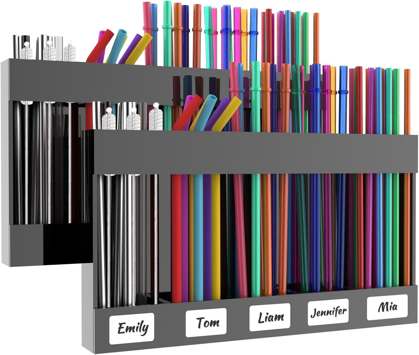 9.5” Large Acrylic Straw Holder for Cabinet Door with Detachable Ultra Sticky Adhesive Squares and Stickers, 2026 Reusable Straws Organizer Storage Dispenser for Kitchen Counter Cupboard