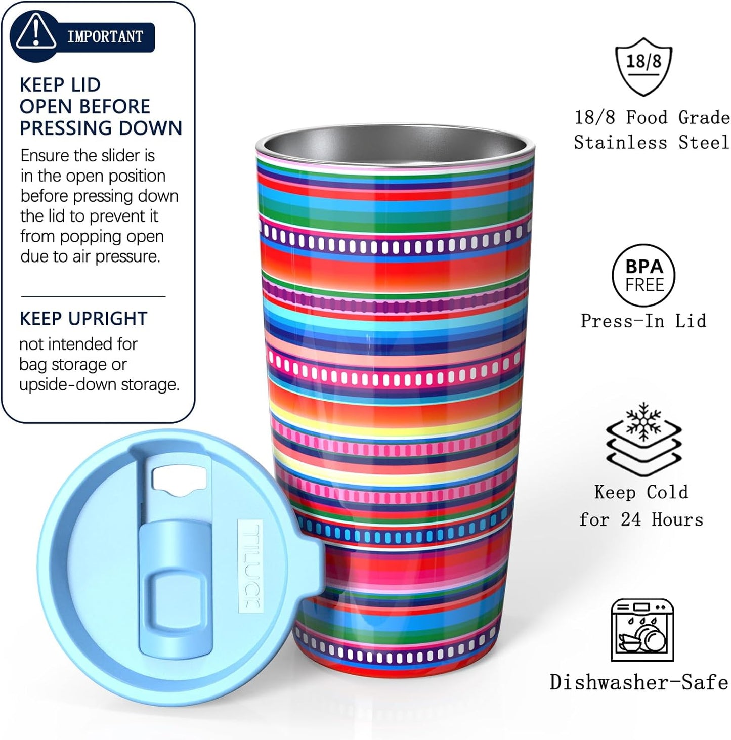 TILUCK 20 oz Insulated Tumbler with BPA-Free Lid, Stainless Steel Vacuum Travel Coffee Mug, Double Wall Coffee Tumbler（20oz，Matte DarkBlue）