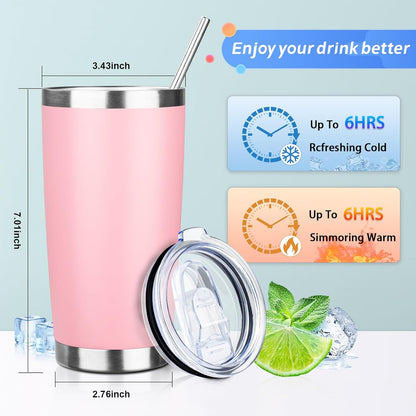 20oz Tumbler with Straw and Brush, Stainless Steel Vacuum Insulated tumbler, Double Wall Insulated Coffee Tumbler for Outdoor, Home, Travel,Office (Buff,1pcs)