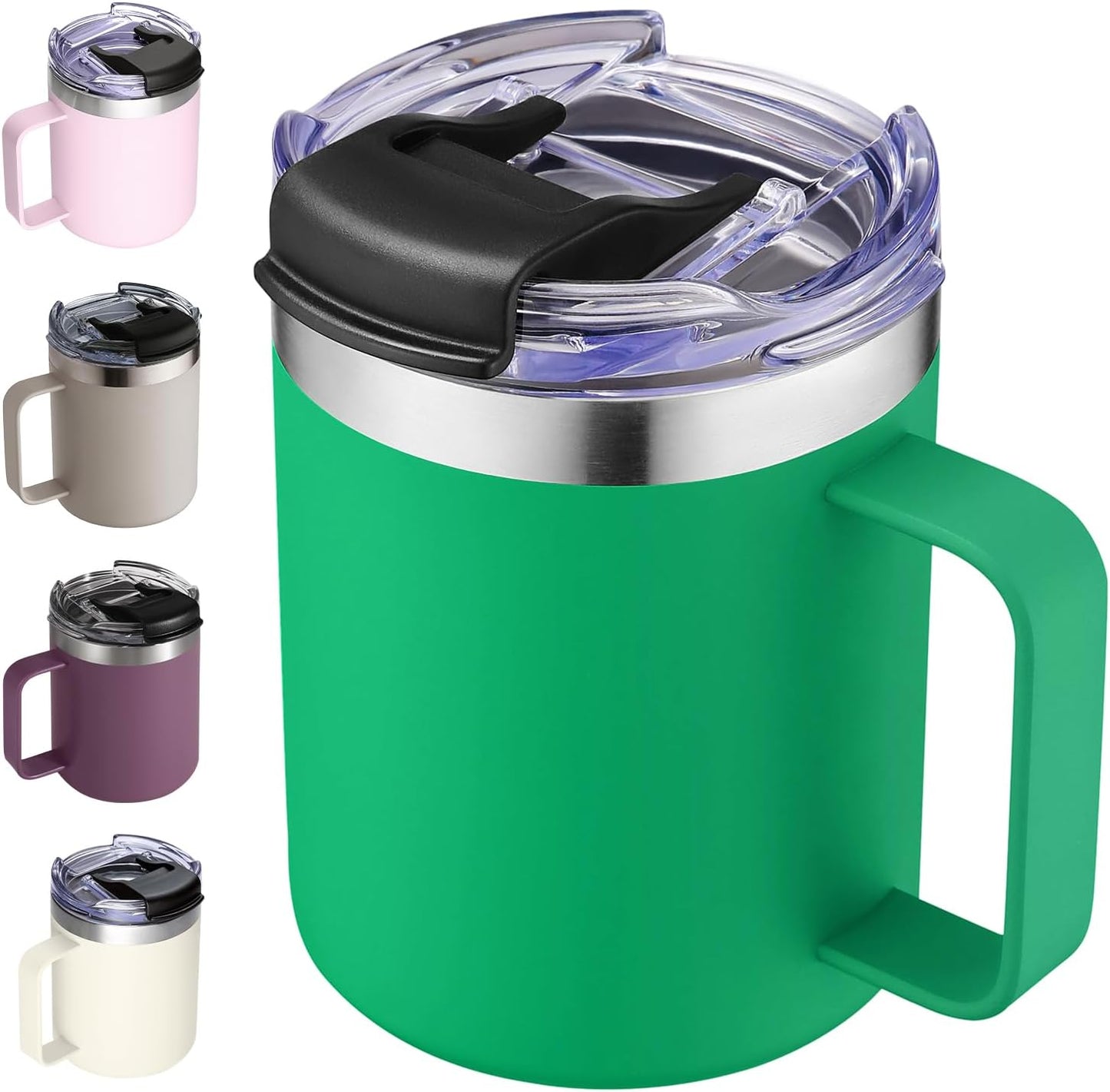 12oz Insulated Coffee Mug Cup with Handle, Stainless Steel Travel Coffee Mug with Flip Lid, Double Wall Vacuum Coffee Tumbler, Navy