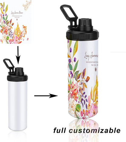 20oz sublimation sport tumblers blanks with two lids ，flat edge sublimation tumblers，double wall stainless steel insulted cup，for Heat Transfer, White (8, with flex handle lid)
