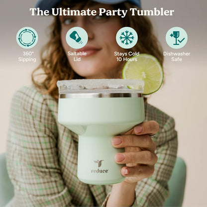 REDUCE Saltini 16 oz Cocktail Tumbler - Insulated Margarita Tumbler with Lid - Keeps Drinks Cold for 10 Hours - 360 Sippable Martini Glass Alternative - Shatterproof, Perfect for Parties - Cloud Blue