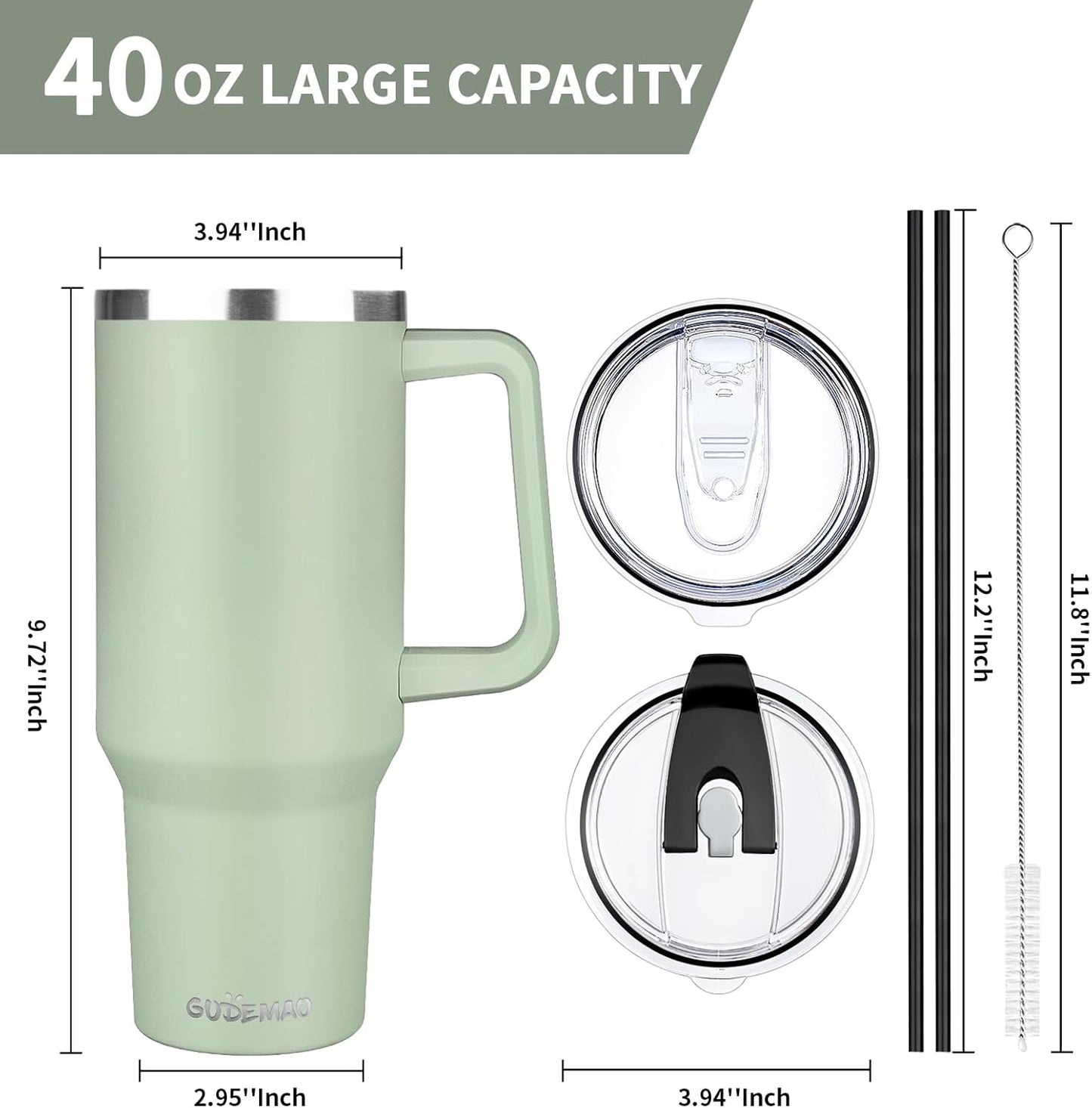 40 oz Tumbler with Handle, Insulated Tumbler with Lid and Straw, Reusable Stainless Steel Vacuum Insulated Cup, 100% Leak Proof Thermal Travel Coffee Mug Cup for Cold and Hot (Light Purple)