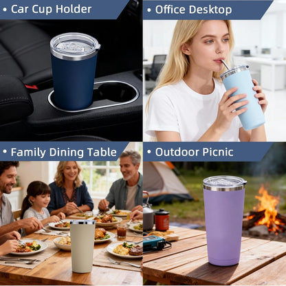GGQ 20oz Travel Coffee Tumbler Food-Grade 304 Stainless Steel Vacuum Insulated Double Wall Leak-Proof Lid Reusable Straw Hot and Cold Drinks Cup Holder Friendly (Light Blue)