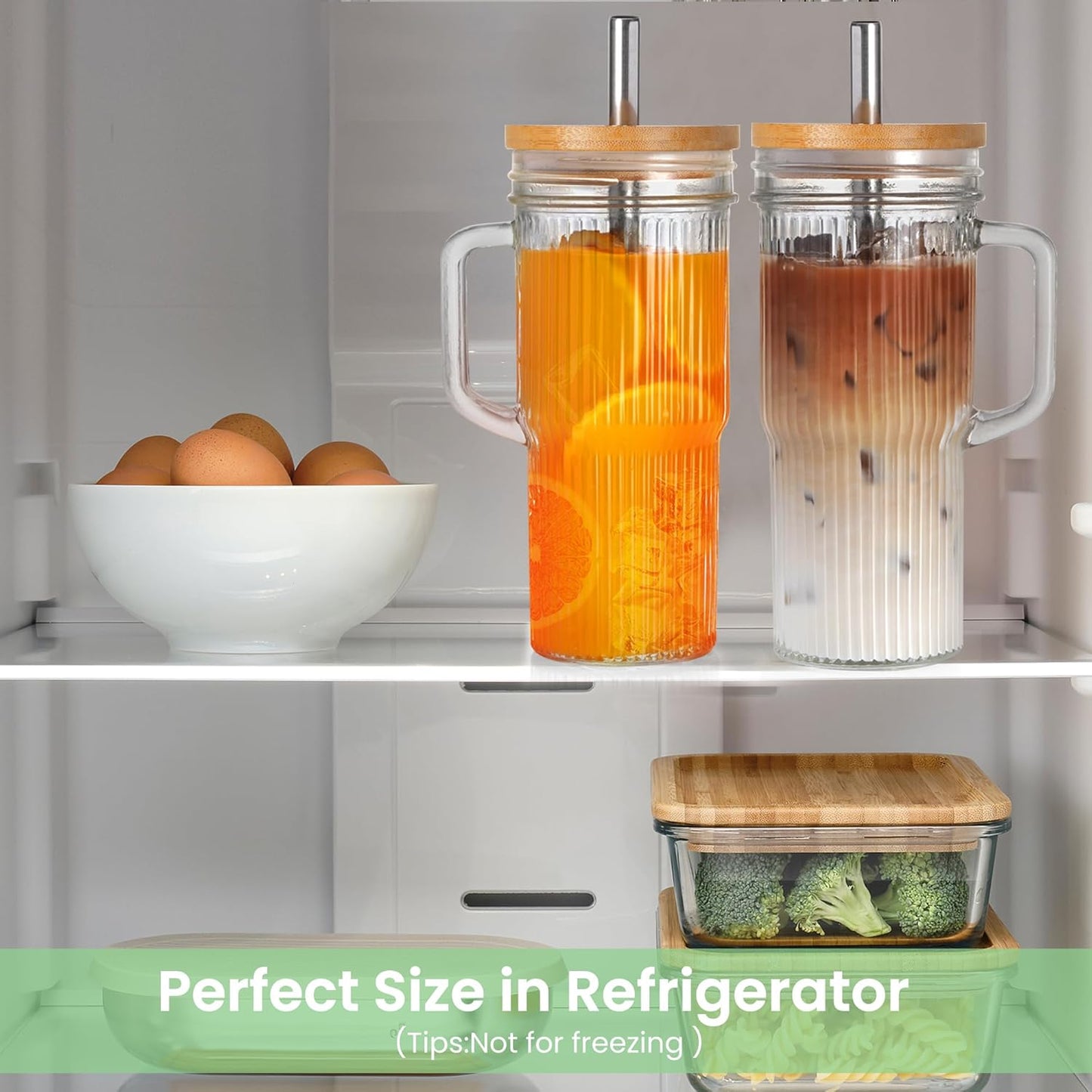 2Pack 40OZ Glass Tumbler with Handle,Glass Cup with Lid and Straw,Reusable Glass Iced Coffee Cup for Beer, Smoothies, Juice,Hot/Cold Drinks-Suitable for Birthday,Wedding