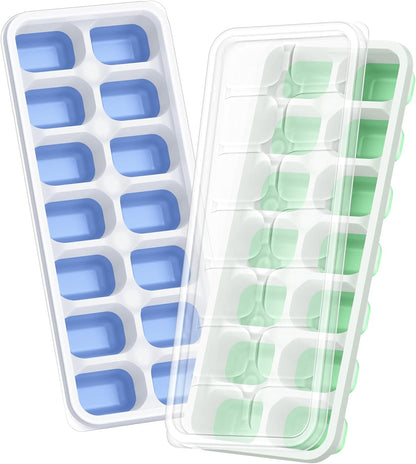 ChefAide 4‑Pack Ice Cube Trays with Lids, 56‑Cube Total Stackable Freezer Ice Trays, Durable Silicone & Plastic Easy‑Release Ice Molds for Cocktails, Coffee & Drinks