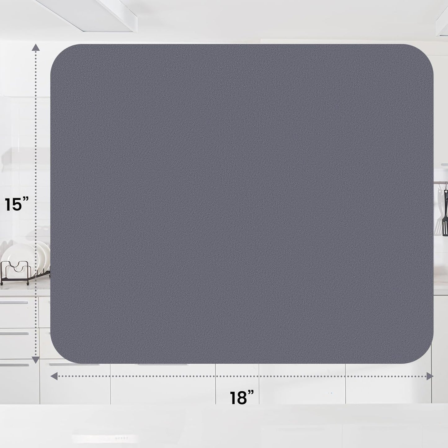 WISELIFE Dish Drying Mat Super Absorbent Drying Mat Large Dish Drying Mats for Kitchen Counter Easy Clean Dish Mat Kitchen Drying Mat15"x 18" Stylish Grey