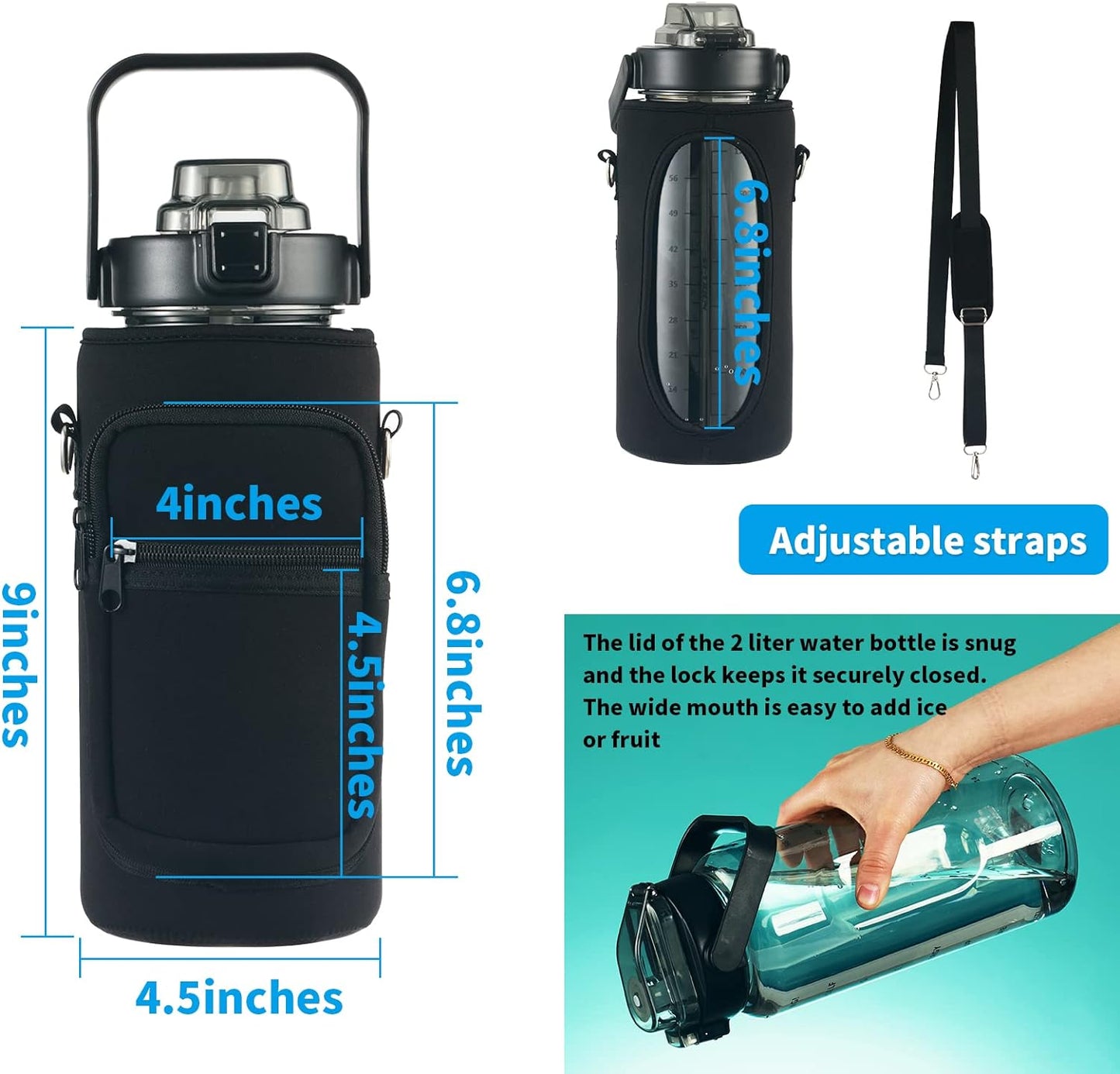 Large Motivational Water Bottle with Straw Time Marker BPA Free for Sport and Fitness (Pink Blue, 64 Oz / Half Gallon)