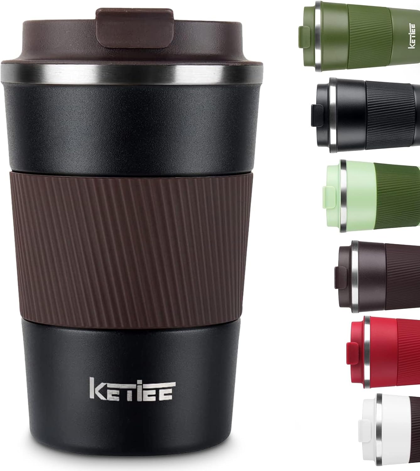 KETIEE Travel Coffee Mug Spill Proof 12oz, Insulated Travel Mug to Go, Reusable Coffee Cup with Seal Lid, Vacuum Stainless Steel Tumbler for Hot/Cold Drinks (Red)