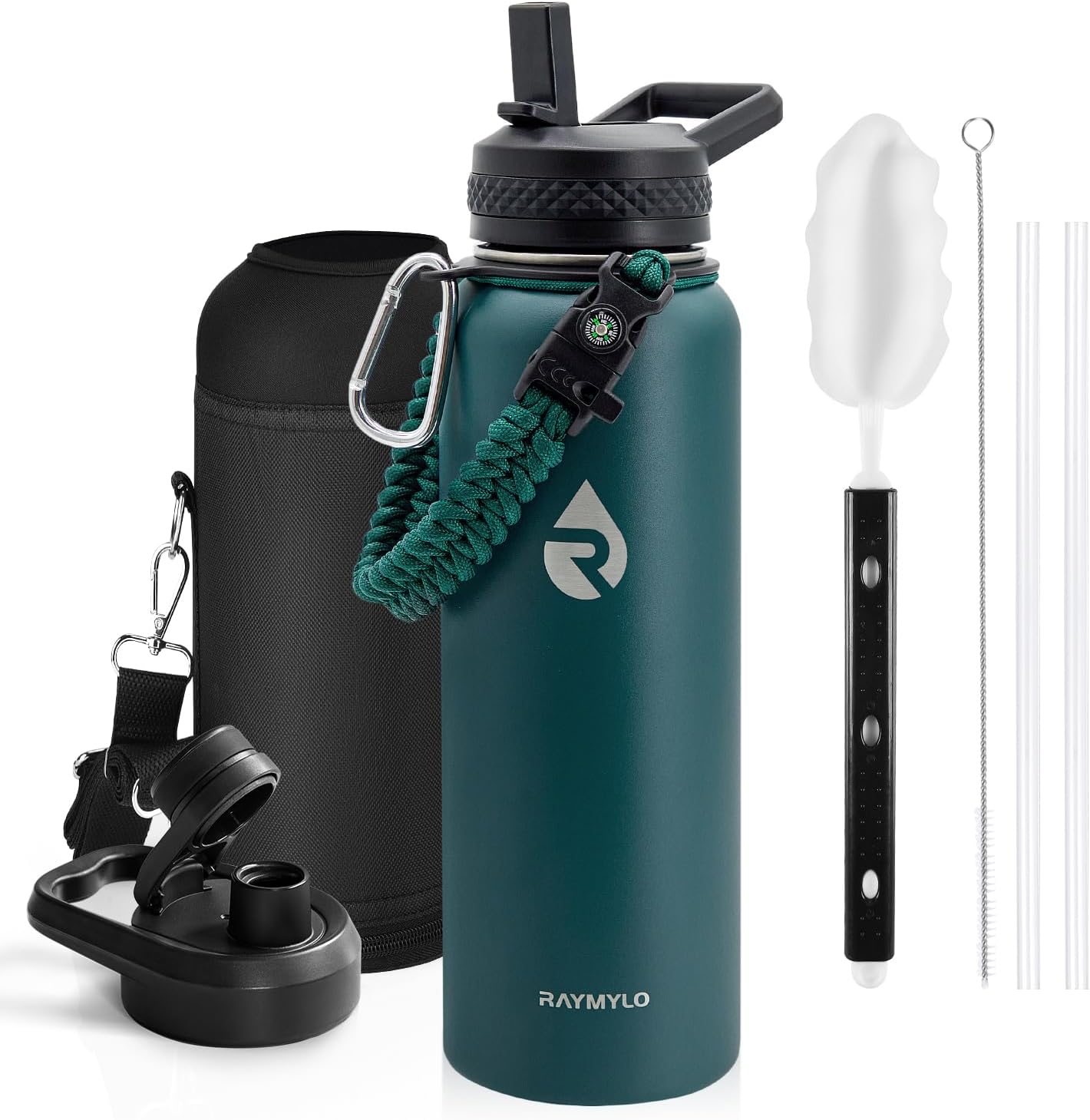 RAYMYLO One Gallon Water Bottle Insulated, Triple Walled Vacuum Stainless Steel (Cold for 48 Hrs), Leak Proof & Non-BPA, Large Water Flask Jug with Paracord Handle & Straw Spout Lids