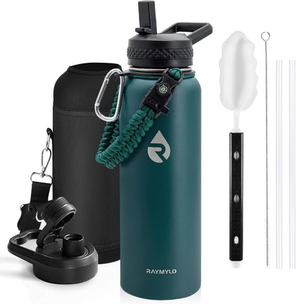 RAYMYLO One Gallon Water Bottle Insulated, Triple Walled Vacuum Stainless Steel (Cold for 48 Hrs), Leak Proof & Non-BPA, Large Water Flask Jug with Paracord Handle & Straw Spout Lids
