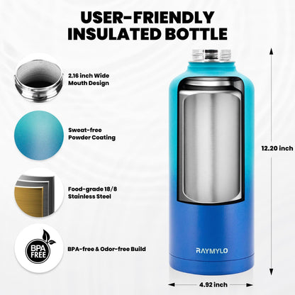 RAYMYLO One Gallon Water Bottle Insulated, Triple Walled Vacuum Stainless Steel (Cold for 48 Hrs), Leak Proof & Non-BPA, Large Water Flask Jug with Paracord Handle & Straw Spout Lids