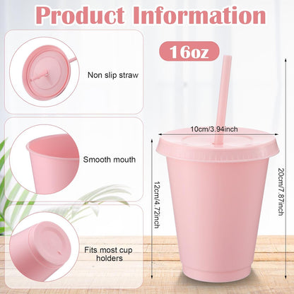 Sieral 30 Pack Cups with Lids and Straws Kids Tumbler with Straw Reusable Water Bottle Iced Coffee Travel Mug Adults Plastic Cups for Parties 16 oz (Candy Colors)