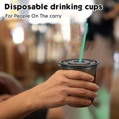 Baderke 25 Set Plastic Cups with Lids and Straws, Disposable Plastic Iced Coffee Cup for Cold Beverage Juice Smoothie Crystal for Coffee Shops Party Catering(Clear,16 oz)