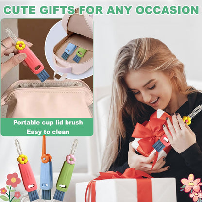 3 in 1 Cup Lid Cleaning Brush, Portable Water Bottle Brush, Multifunctional Bottle Cleaner Brush Set for Tight Spaces, Bottle Gaps, Tumblers, Travel Mug Caps(3 PCS)