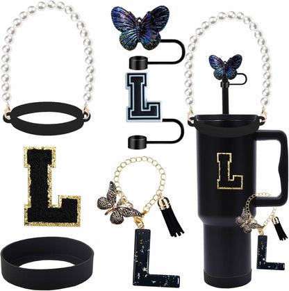 7pcs Cup Accessories for Stanley 30/40oz Tumbler, Handle Strap, Straw Cover, Silicone Boot, Letter Charm Stickers