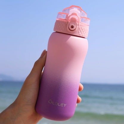 Oldley Insulated Water Bottle 20oz for Adults Kids Stainless Steel Water Bottles with Straw/Chug/Carabiner 3 Lids Fruit Strainer Double Wall Vacuum Wide Mouth BPA Free Leak-Proof for School Travel