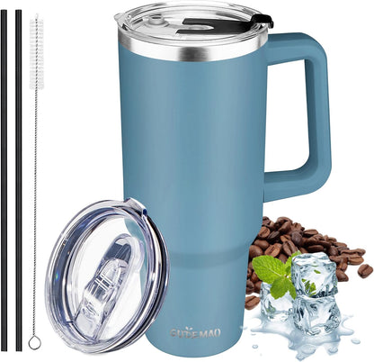 40 oz Tumbler with Handle, Insulated Tumbler with Lid and Straw, Reusable Stainless Steel Vacuum Insulated Cup, 100% Leak Proof Thermal Travel Coffee Mug Cup for Cold and Hot (Light Purple)