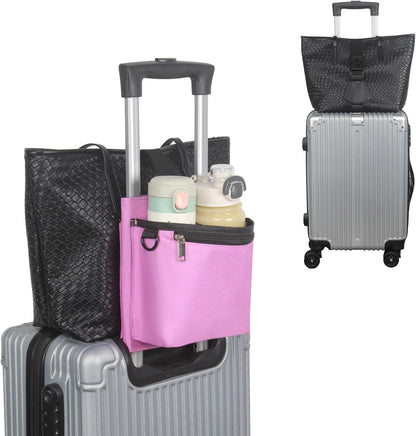 Luggage Travel Cup Holder with Luggage Straps Free Hand Drink Caddy Beverage Holder Travel Accessories Gift for Flight Attendants Businessmen Travelers Fits Roll on Suitcase Handles Black