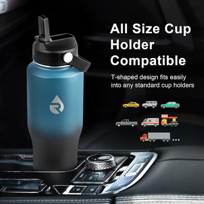 RAYMYLO 40 oz Insulated Water Bottle with Straw fit in Car Cup Holder, Triple Wall Vacuum Stainless Steel(Cold 48 hrs, Hot 24 hrs), Leakproof & Non-BPA, Hydro Travel Flask with Straw and Spout Lid