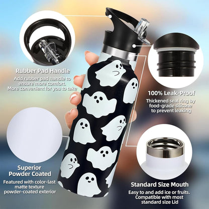 Pickleball Sport Water Bottle with Straw, Vacuum Insulated Stainless Steel Thermal Drinking Travel Mug Cups For Gym Fitness Camping-20oz/600ml